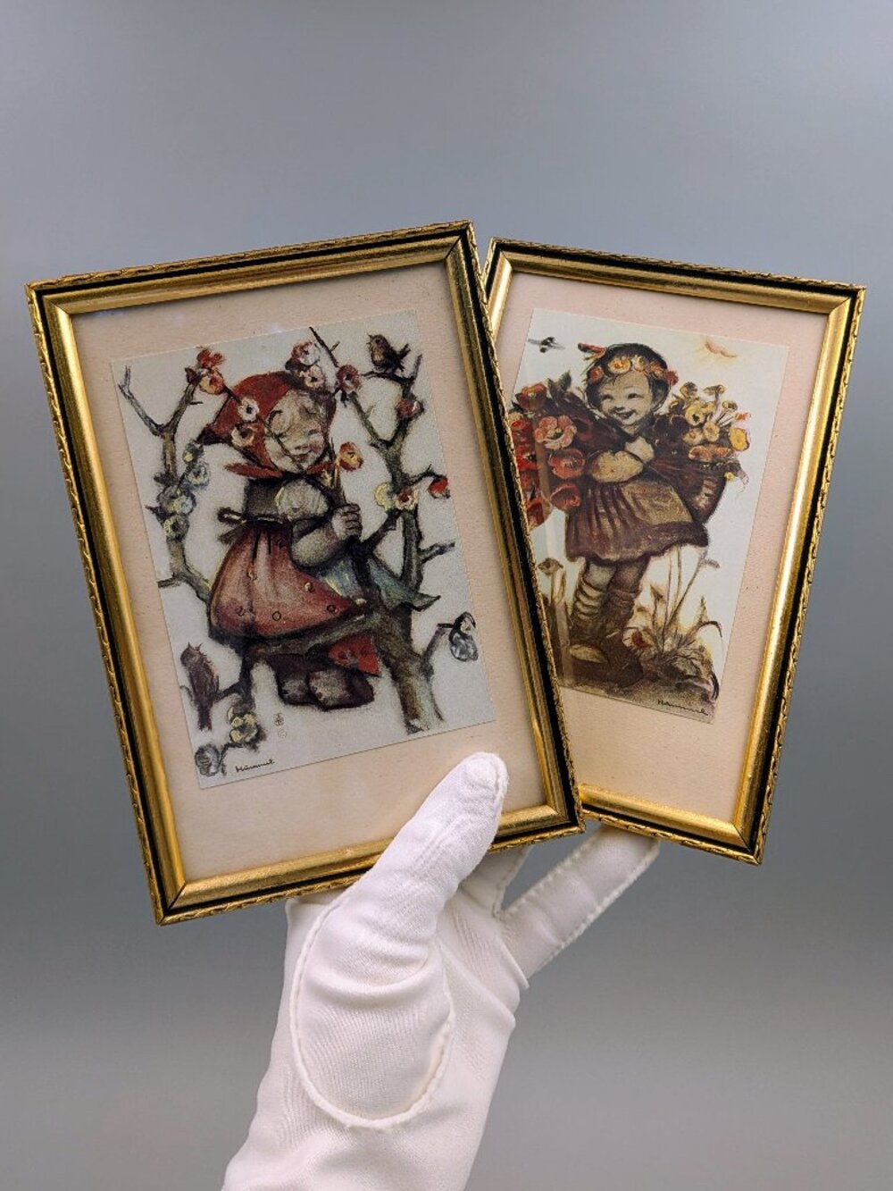 Vintage Framed Hummel Mini Prints | Set of 2 in Gold Tone Mini Frames